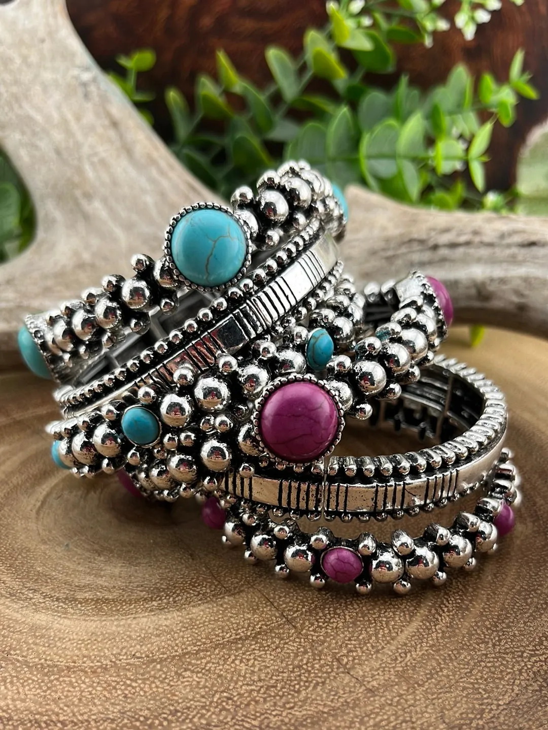 Philadelphia Fashion Silver & Stone Stretch Bracelet Set