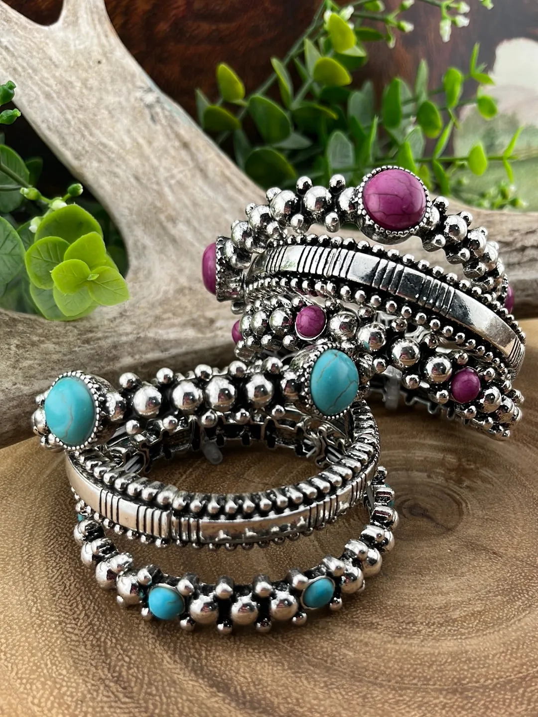 Philadelphia Fashion Silver & Stone Stretch Bracelet Set