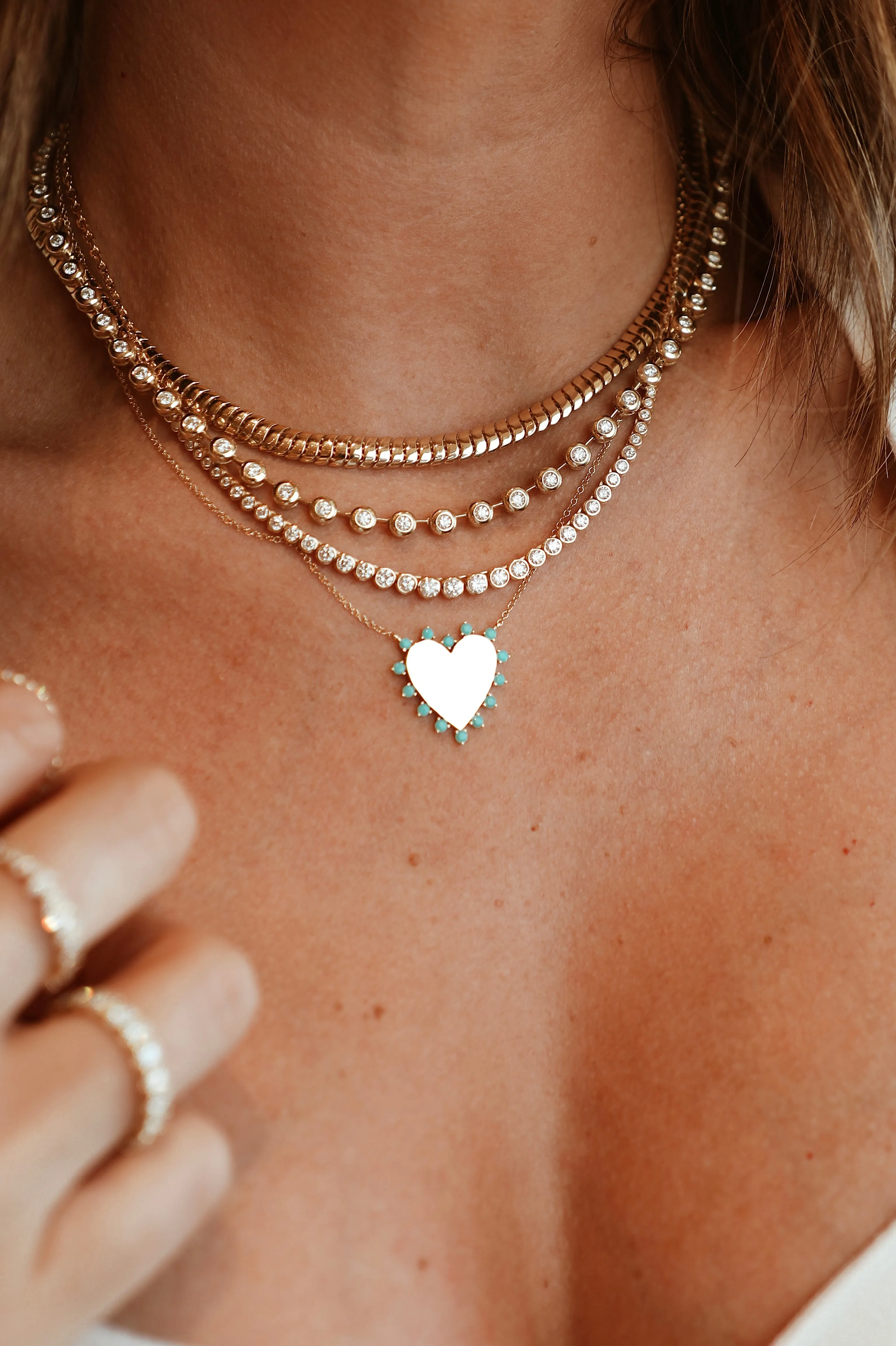 Pillowy Bezeled Diamond Tennis Necklace