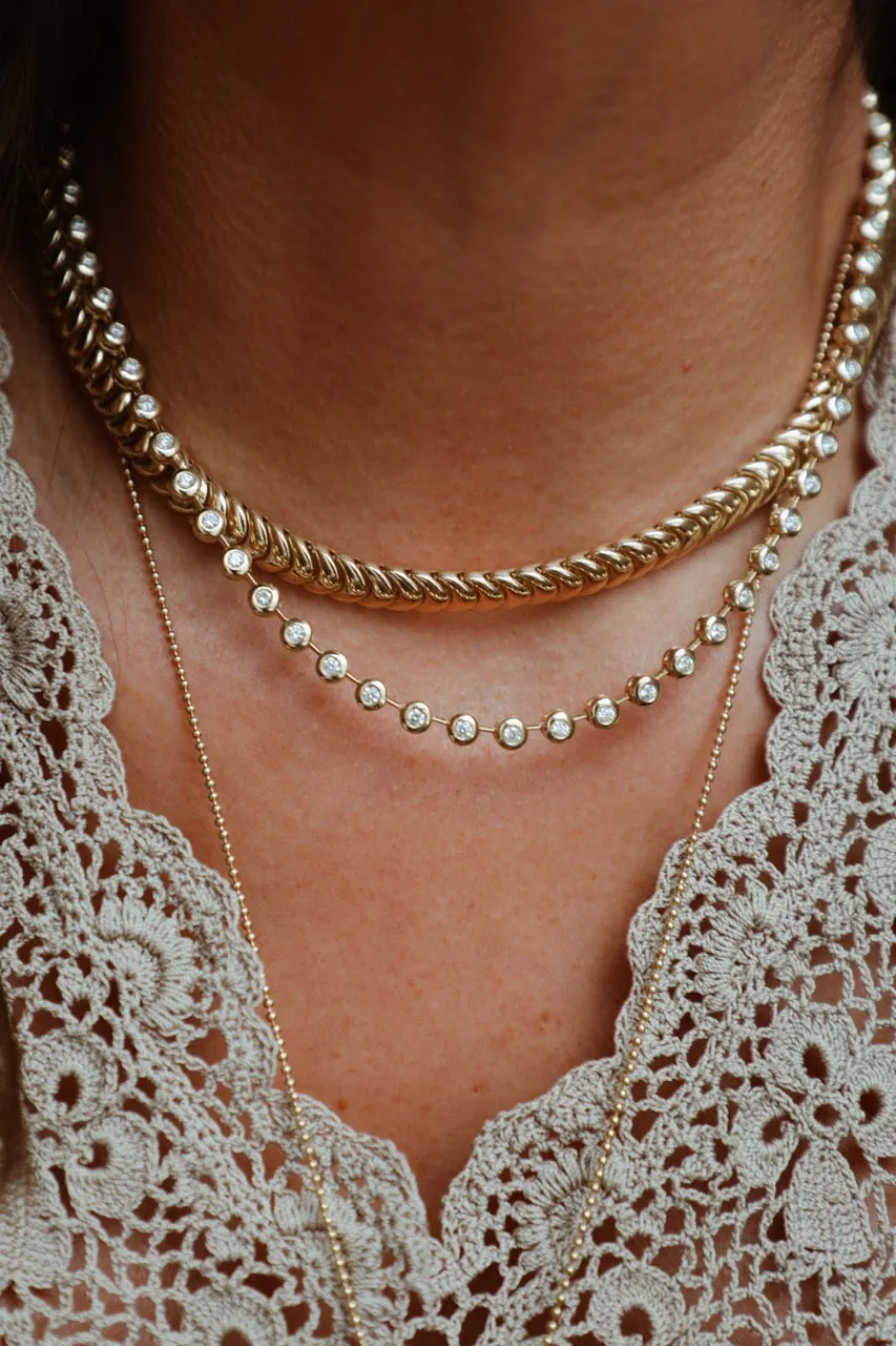 Pillowy Bezeled Diamond Tennis Necklace