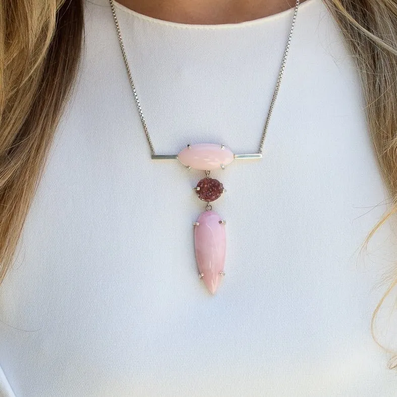 PINK OPAL & DRUZY TOTEM NECKLACE