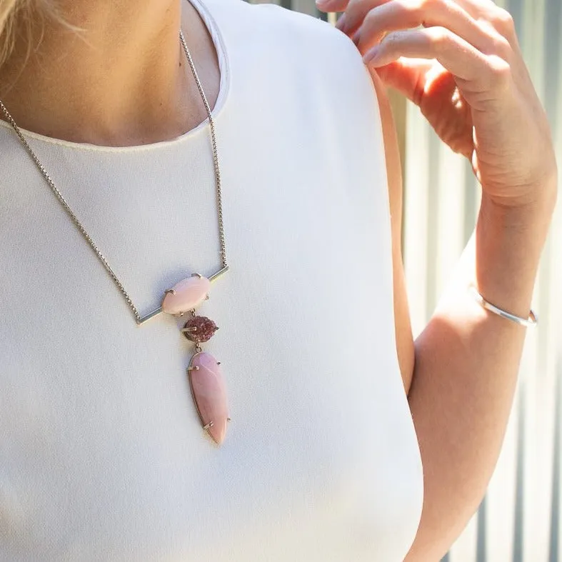 PINK OPAL & DRUZY TOTEM NECKLACE