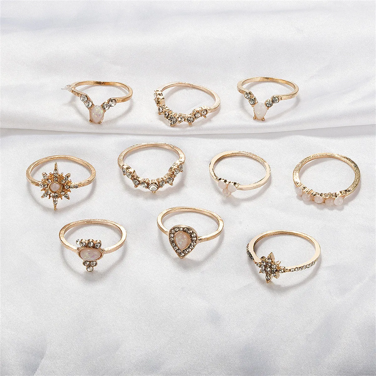 Pink Resin & Cubic Zirconia 18K Gold-Plated Pear Sun Ring Set