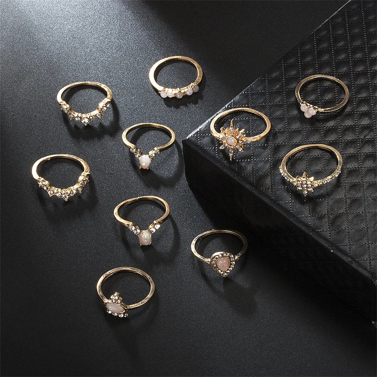 Pink Resin & Cubic Zirconia 18K Gold-Plated Pear Sun Ring Set