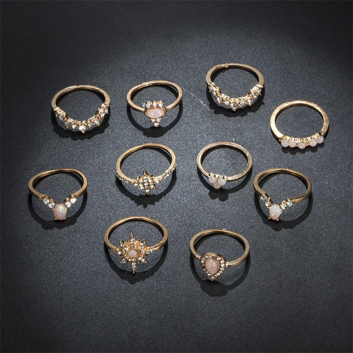 Pink Resin & Cubic Zirconia 18K Gold-Plated Pear Sun Ring Set