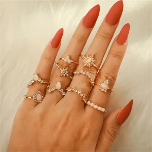 Pink Resin & Cubic Zirconia 18K Gold-Plated Pear Sun Ring Set