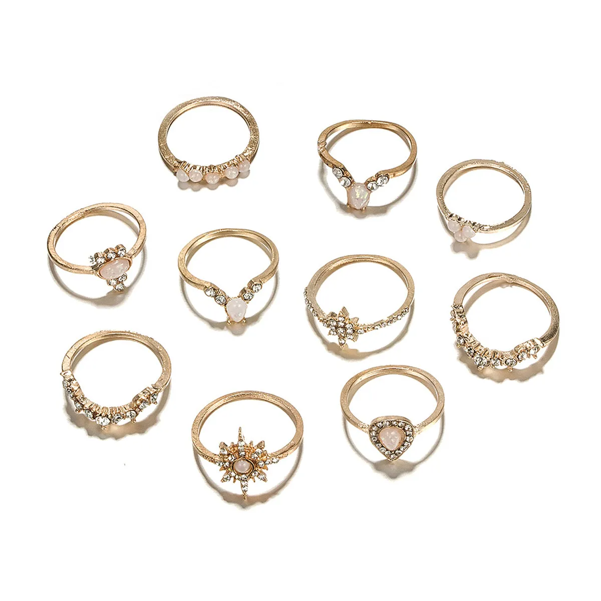 Pink Resin & Cubic Zirconia 18K Gold-Plated Pear Sun Ring Set