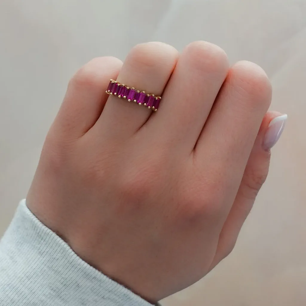 Pink Sapphire Baguette Wedding Band