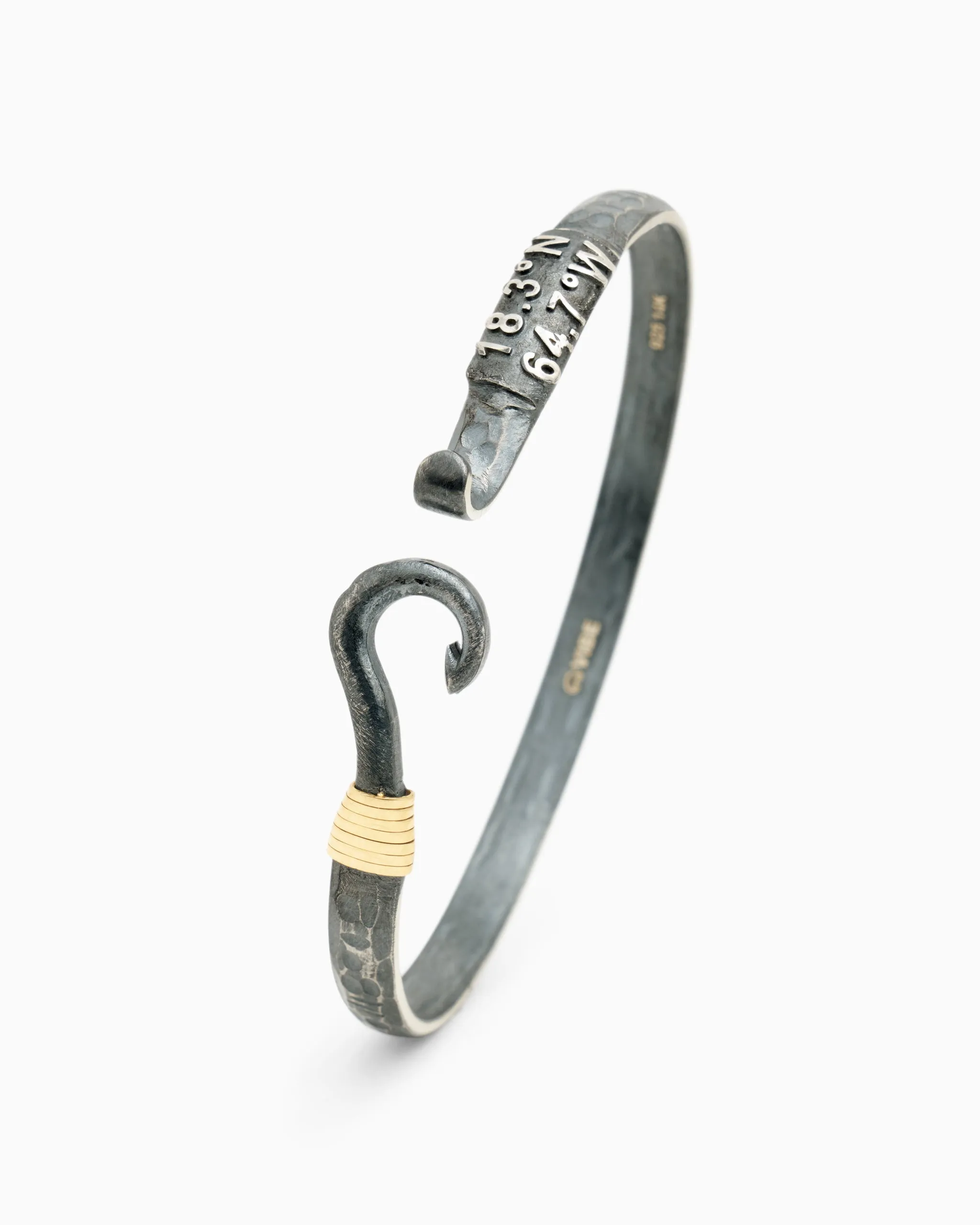 Pirate Texture Fish Hook Bracelet with St. John Coordinates, 5mm