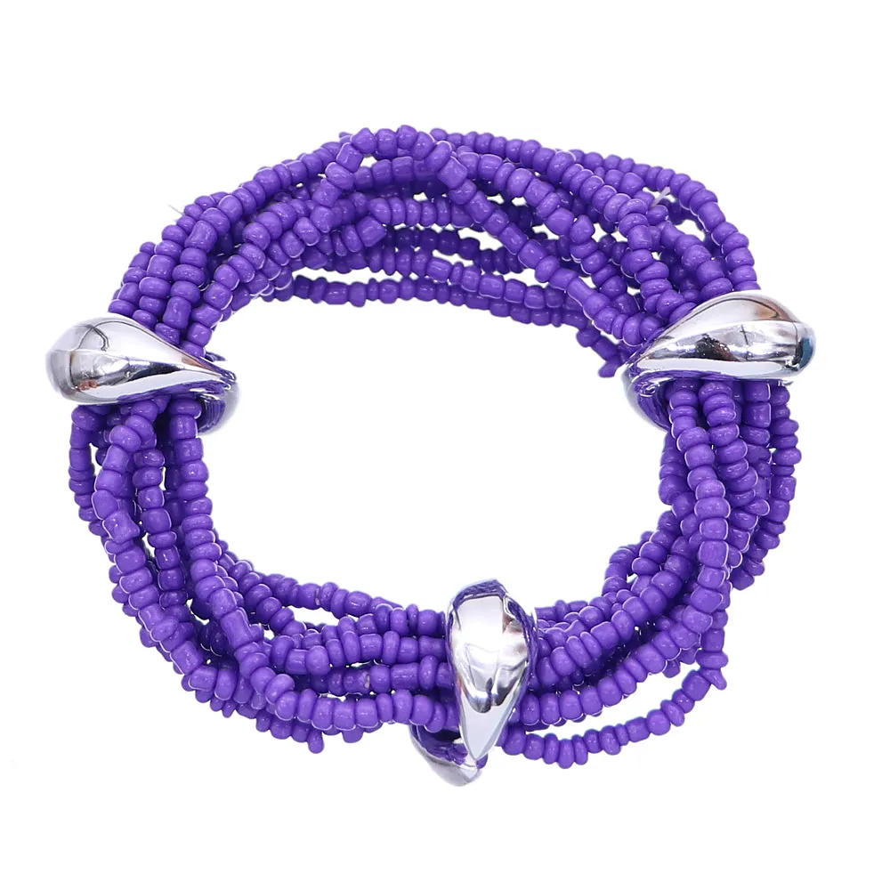 Purple Stacked Sequin Beaded Stretch Bracelet