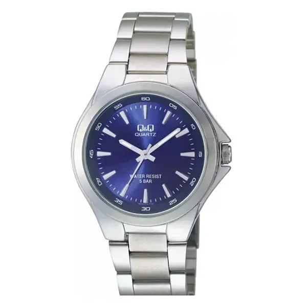 Q&Q Silver Stainless Steel Blue Dial Quartz Watch for Gents - Q618J212Y