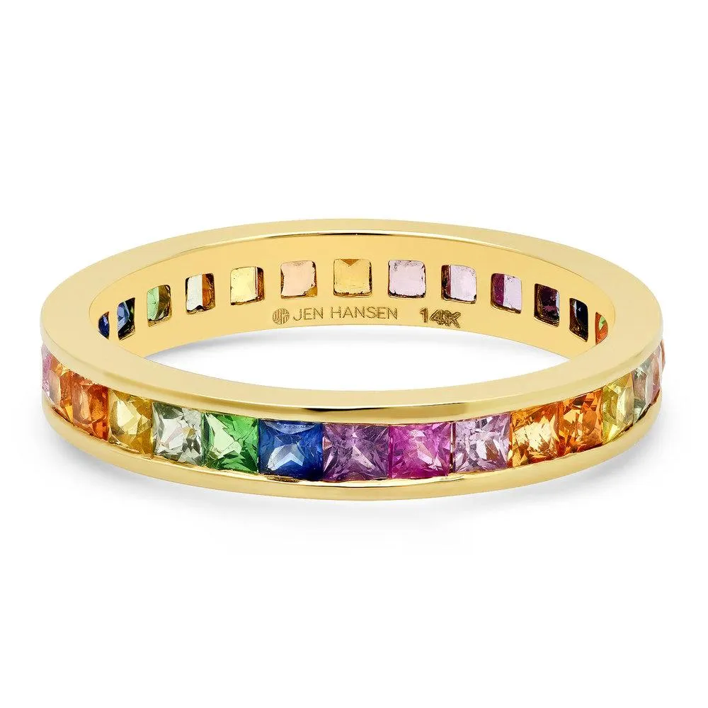 RAINBOW SAPPHIRE CHANNEL SET RING, GOLD