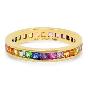 RAINBOW SAPPHIRE CHANNEL SET RING, GOLD