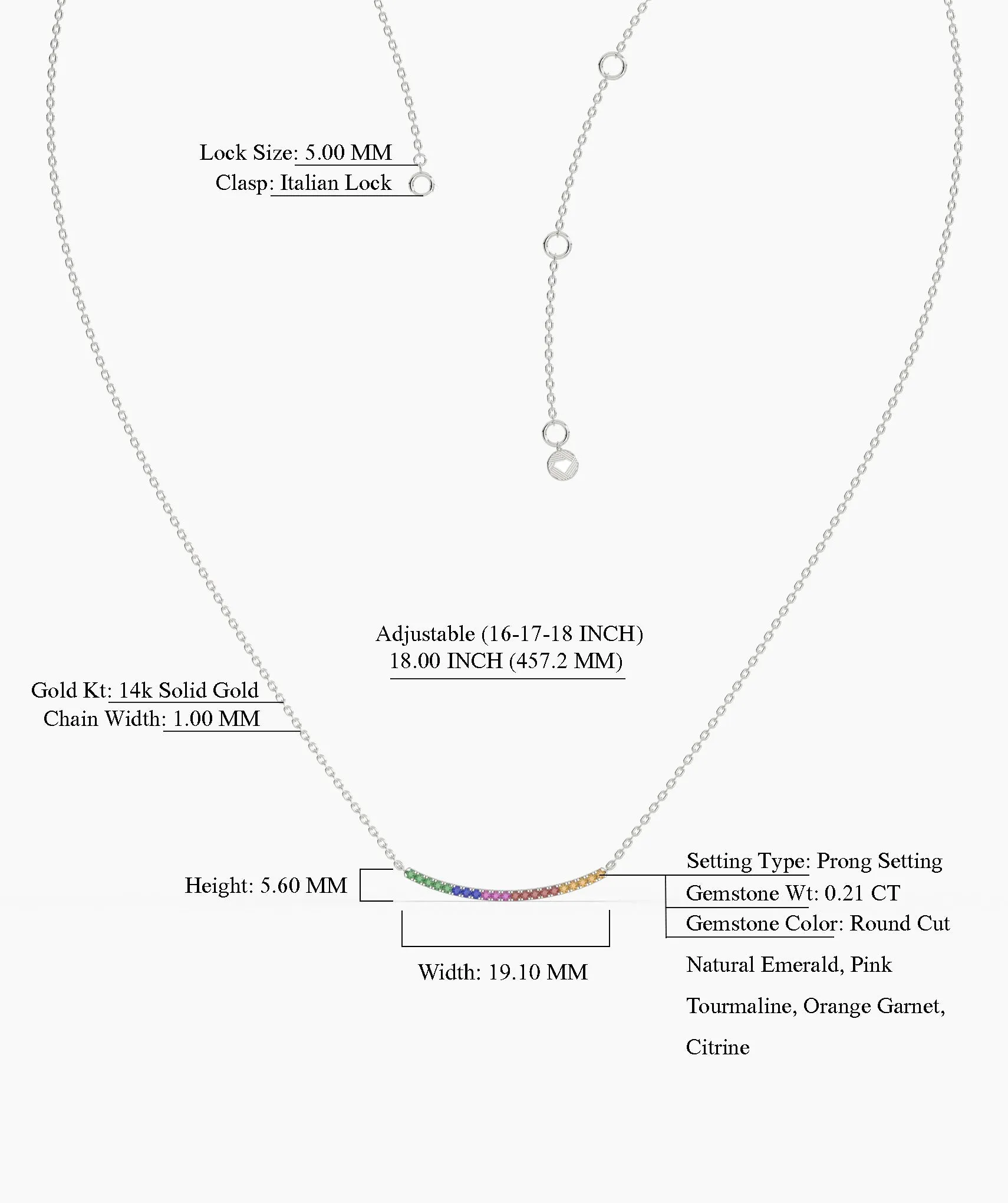 Rainbow Style 14K Gold Necklace