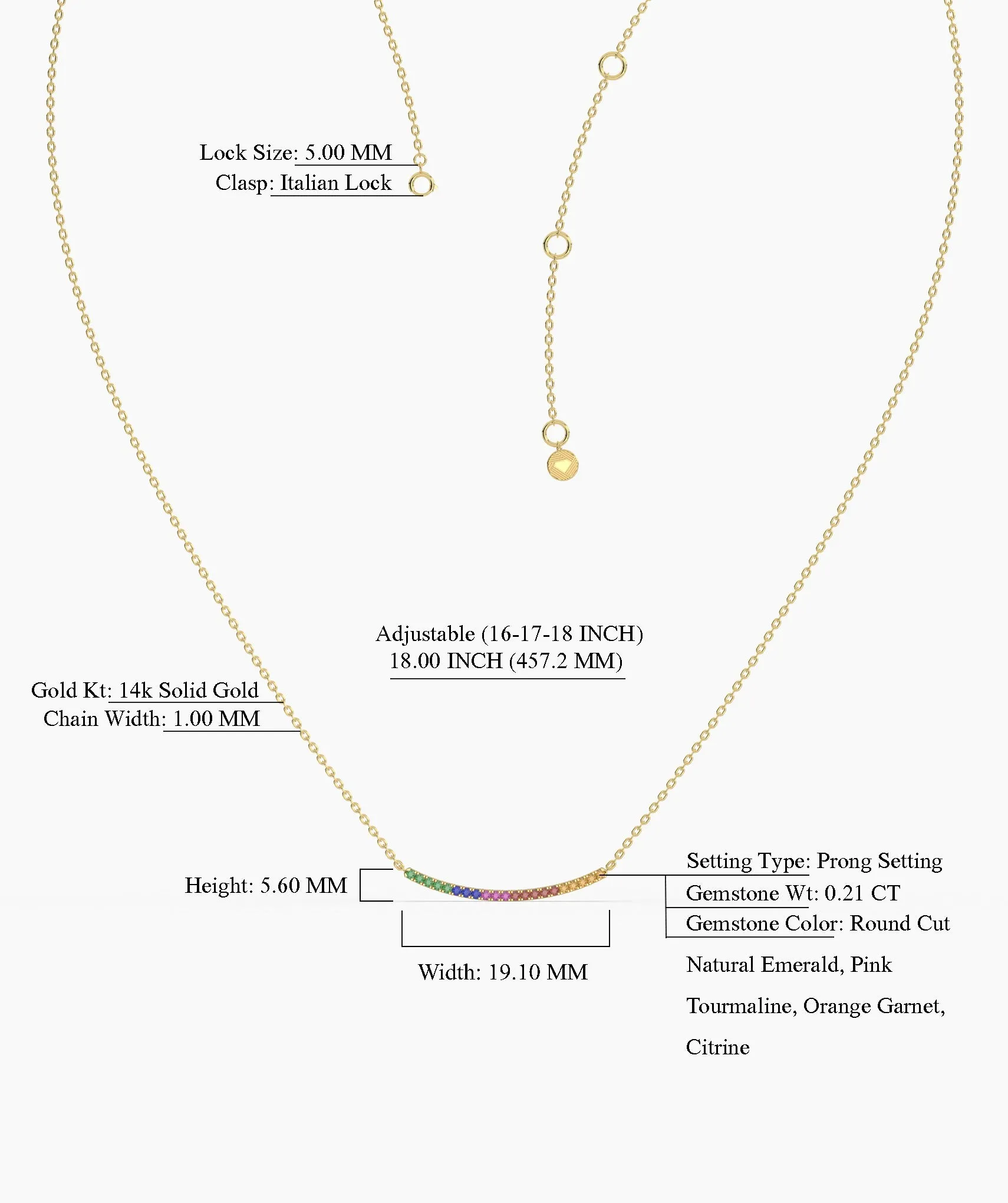 Rainbow Style 14K Gold Necklace