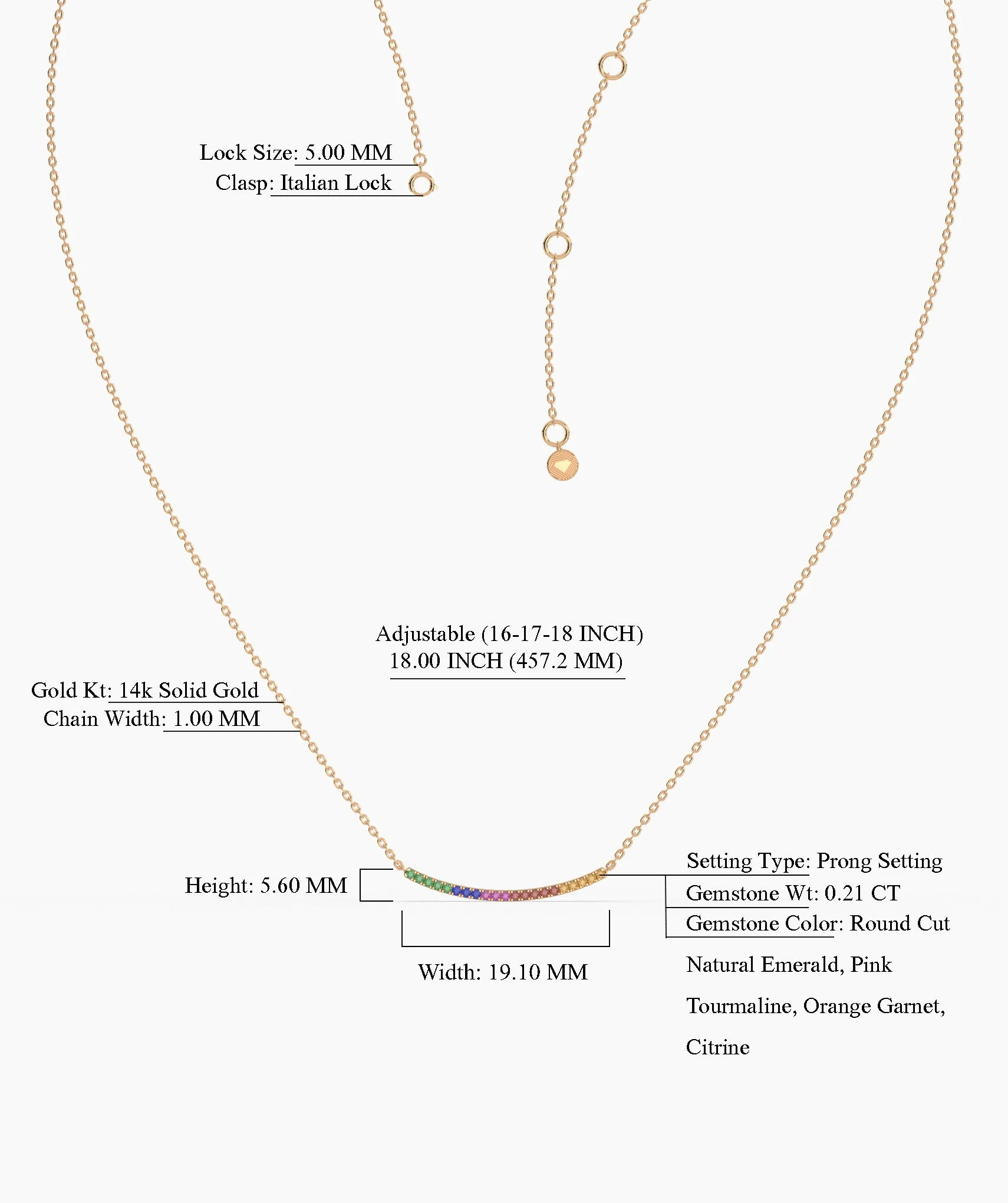 Rainbow Style 14K Gold Necklace