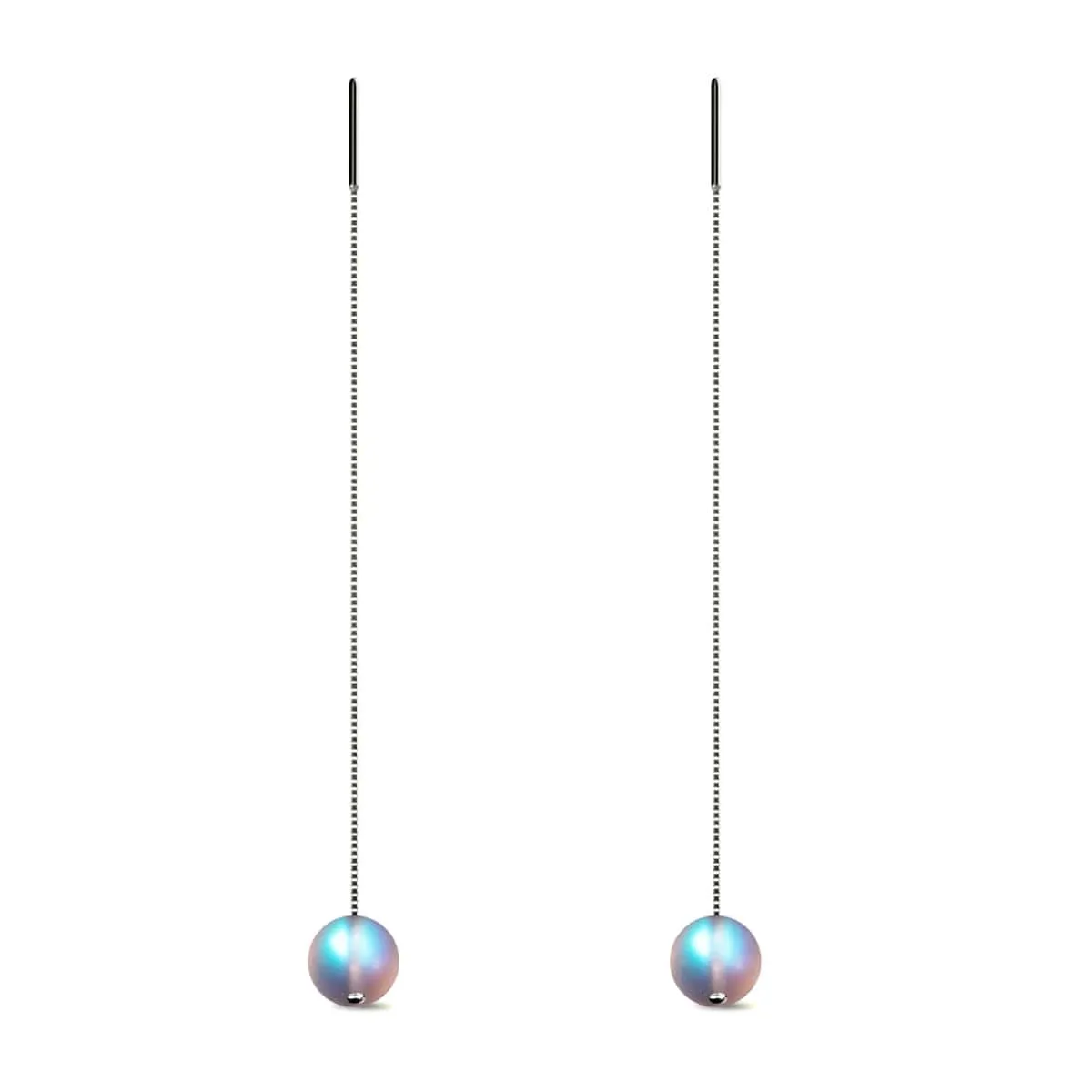 Rainbow White | .925 Sterling Silver | Mermaid Glass Chain Drop Threader Earrings