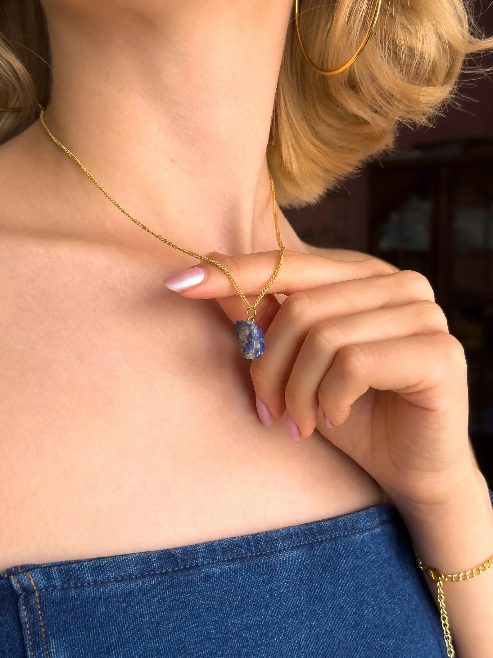 Raw Lapis Lazuli Minimalist Necklace