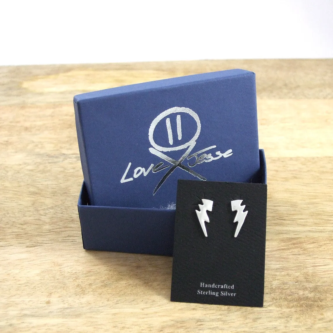 Recycled Sterling Silver Lightning Bolt Post and Nut earrings