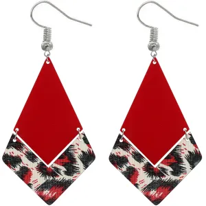 Red Geometric Leopard Print Dangle Earrings