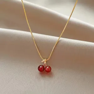 Red Wine Cherry Lady Gold Color Pendant Necklace