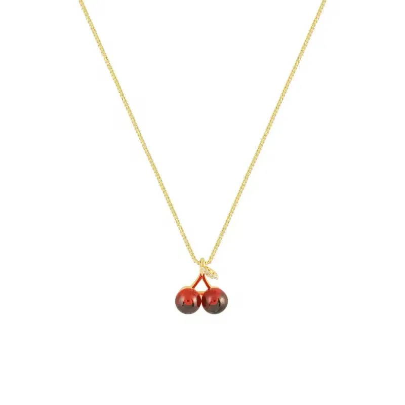 Red Wine Cherry Lady Gold Color Pendant Necklace