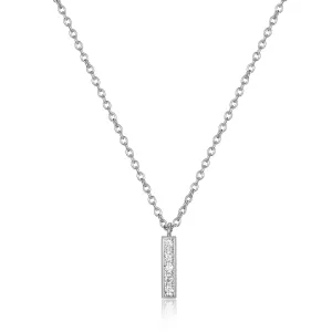 Reign Sterling Silver Rhodium Plated CZ Mini Bar Necklace