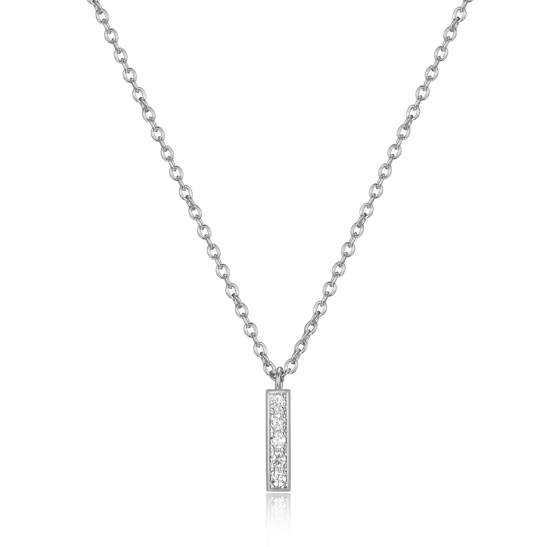 Reign Sterling Silver Rhodium Plated CZ Mini Bar Necklace