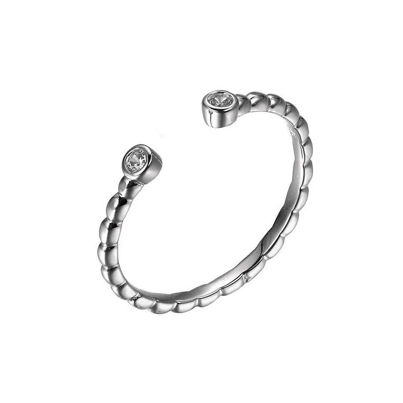 Reign Sterling Silver Rhodium Plated CZ Open Ring