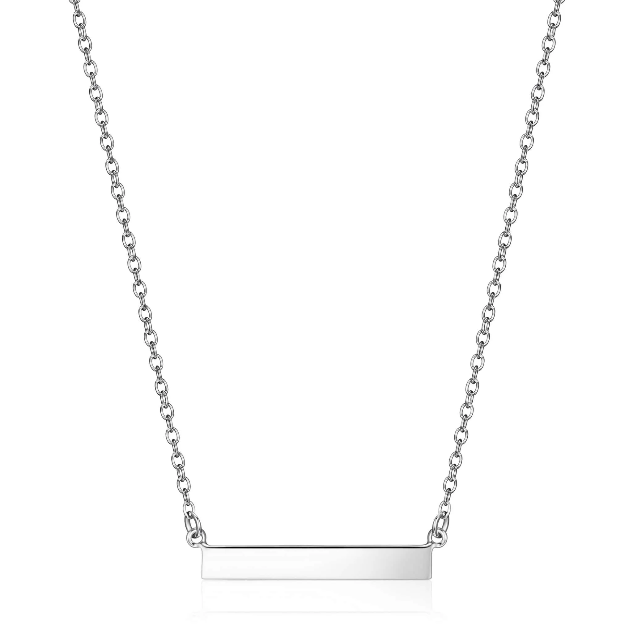 Reign Sterling Silver Rhodium Plated Engravable Bar Necklace