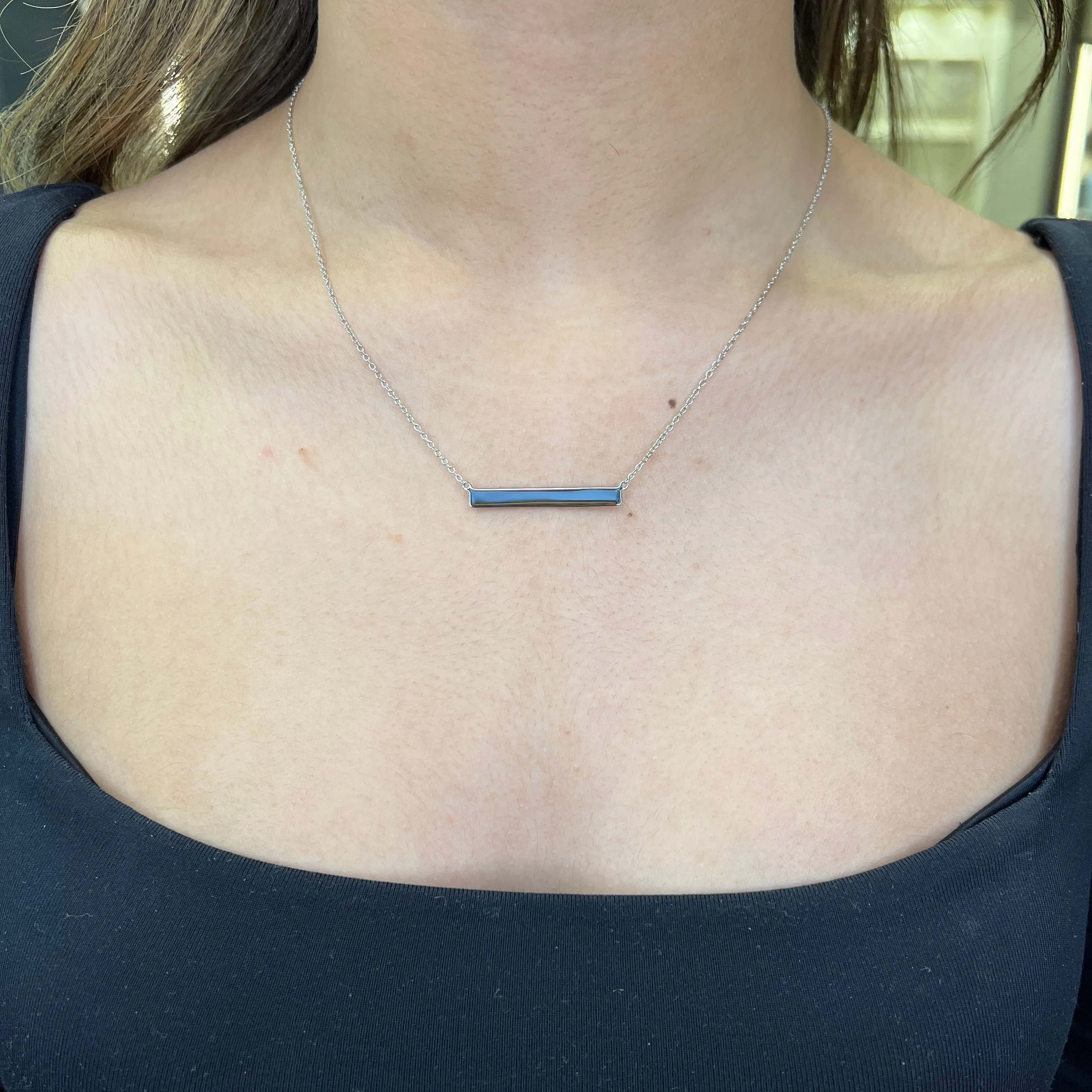Reign Sterling Silver Rhodium Plated Engravable Bar Necklace
