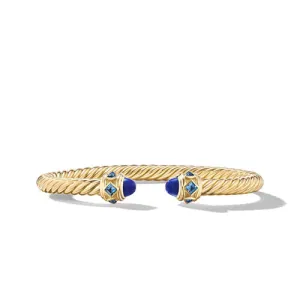 Renaissance Cablespira Bracelet in 18K Yellow Gold with Lapis and Hampton Blue Topaz, 5mm, Size Medium