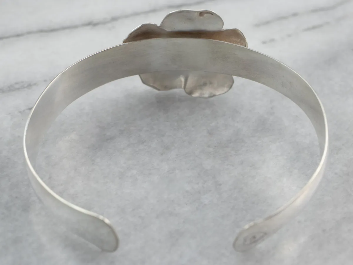 Rhodochrosite Floral Sterling Silver Cuff Bracelet
