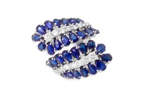 Ring 18kt Gold Leaves Blue Sapphire & Diamonds