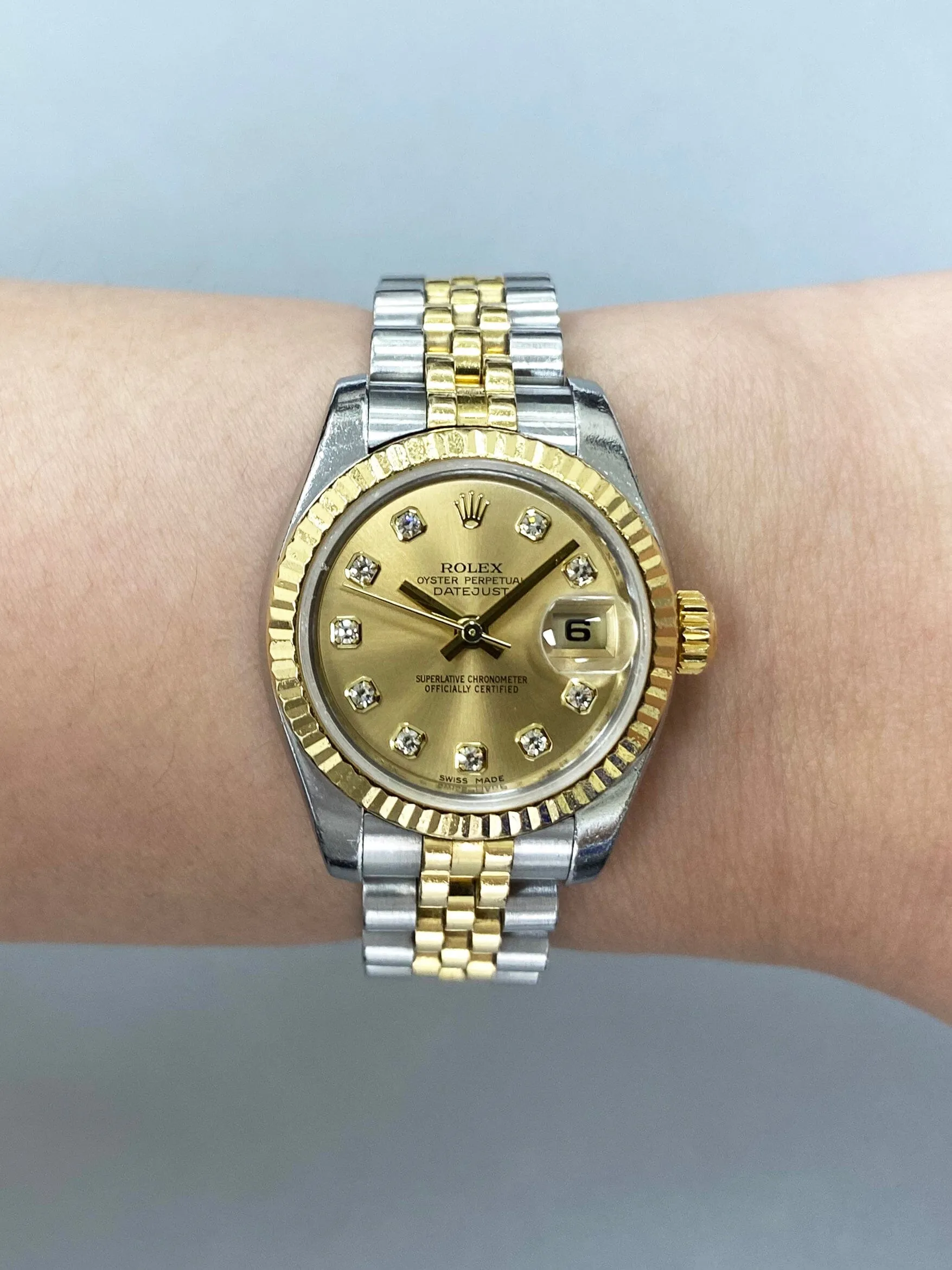 Rolex Datejust 179173 Diamond Champagne Dial Ladies Watch Box Papers