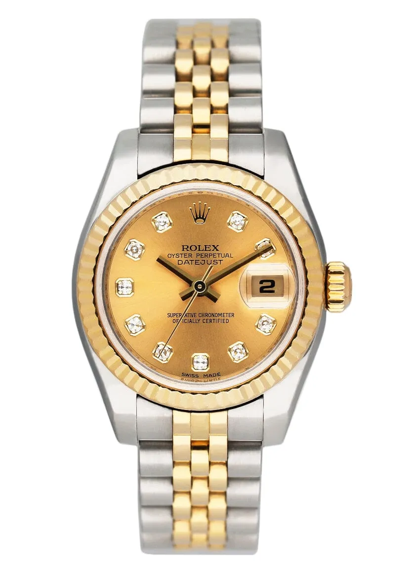 Rolex Datejust 179173 Diamond Champagne Dial Ladies Watch Box Papers