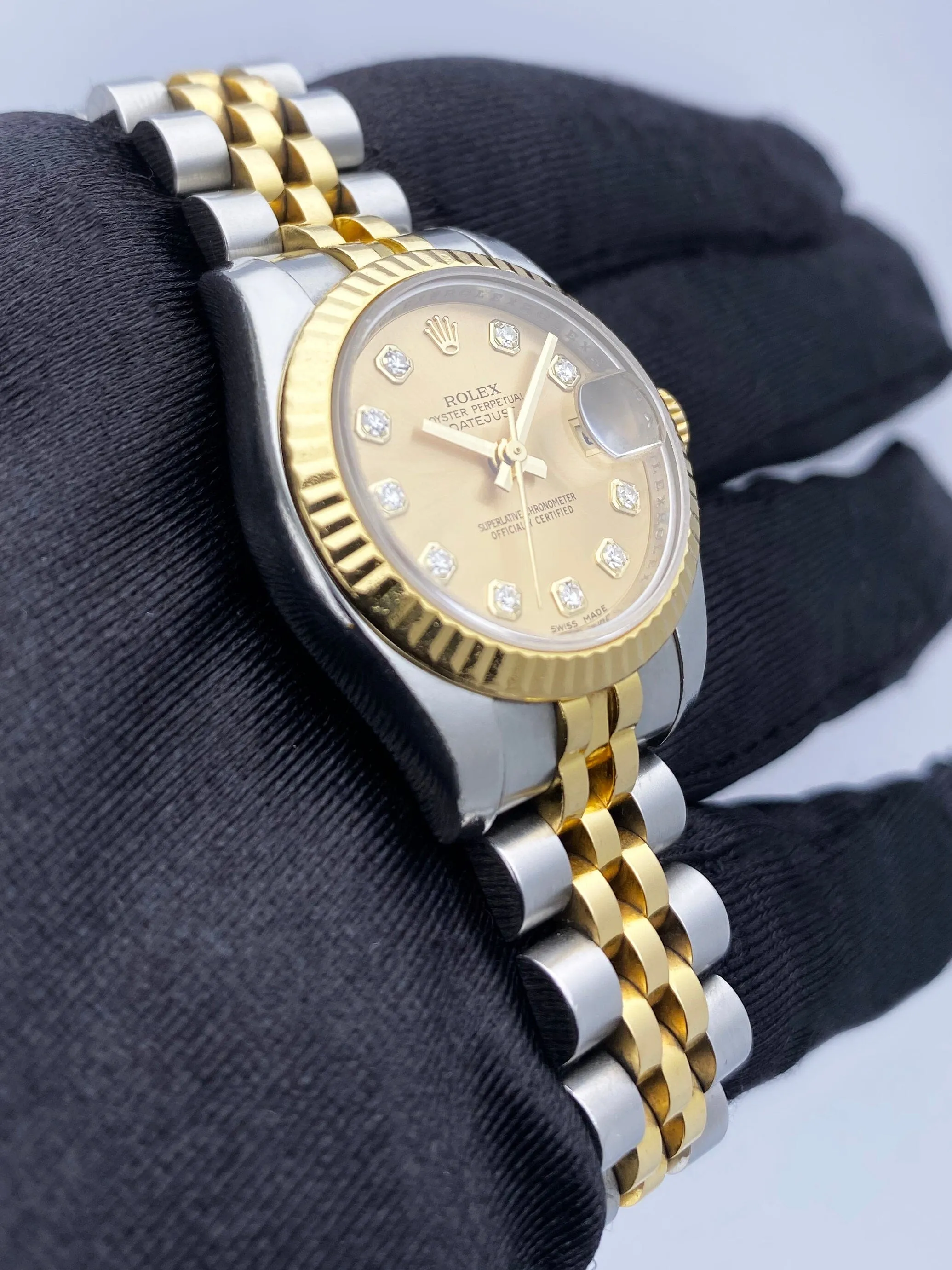Rolex Datejust 179173 Diamond Champagne Dial Ladies Watch Box Papers