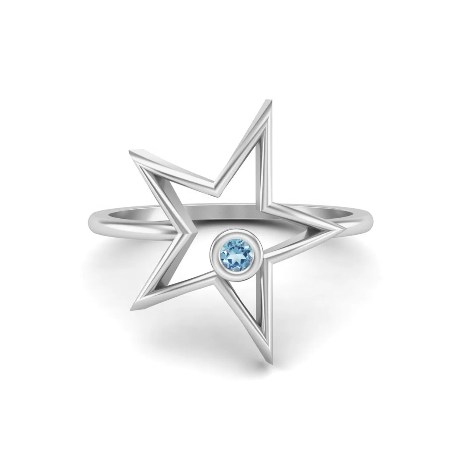 Round Aquamarine Open Star Ring
