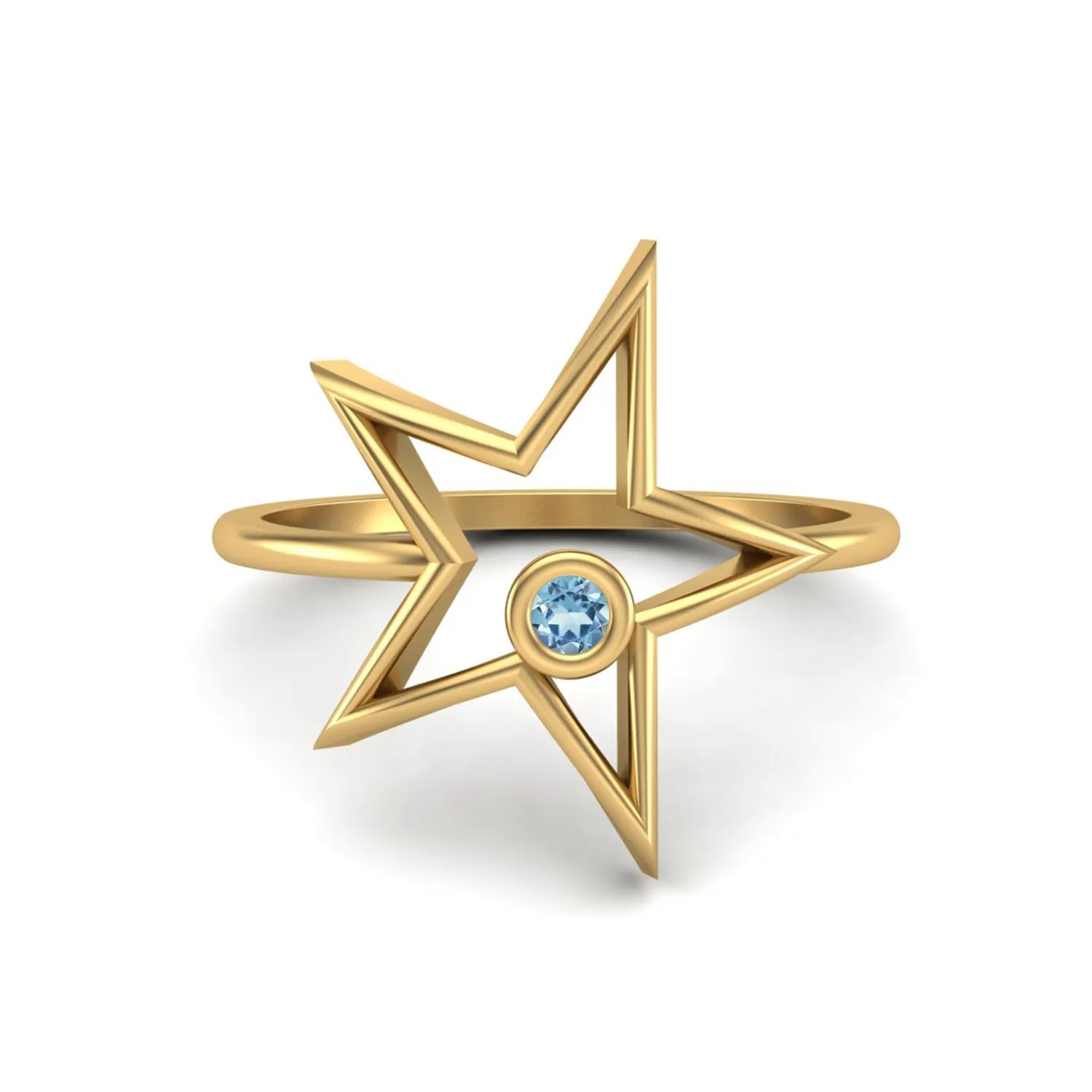 Round Aquamarine Open Star Ring