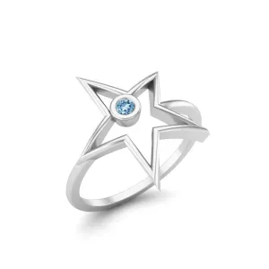 Round Aquamarine Open Star Ring