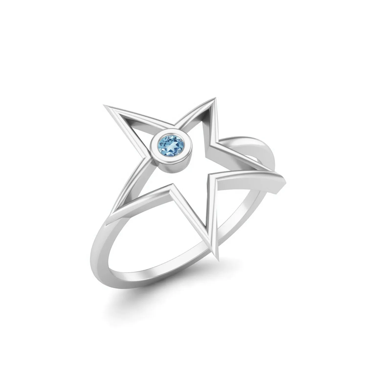 Round Aquamarine Open Star Ring