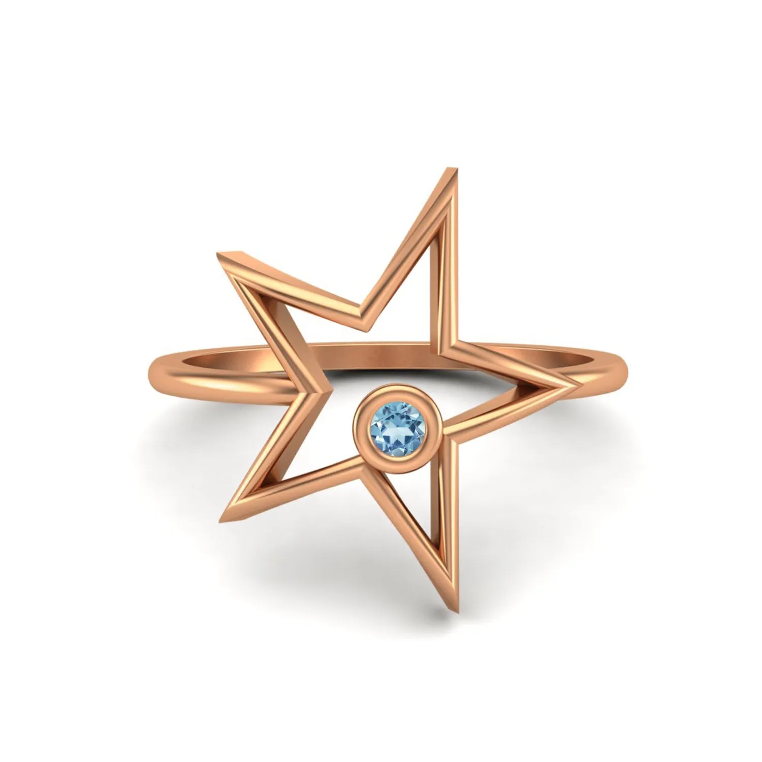 Round Aquamarine Open Star Ring