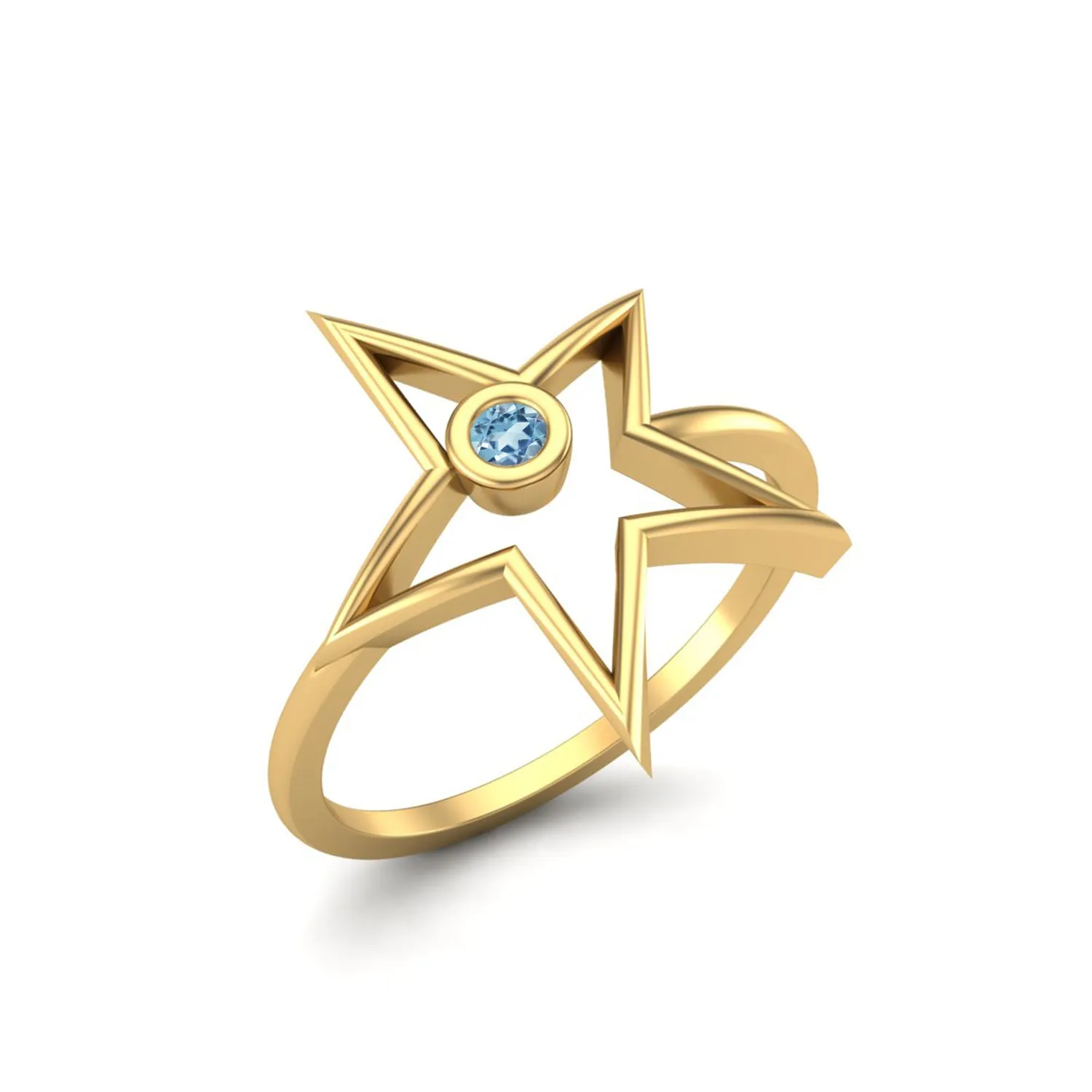 Round Aquamarine Open Star Ring