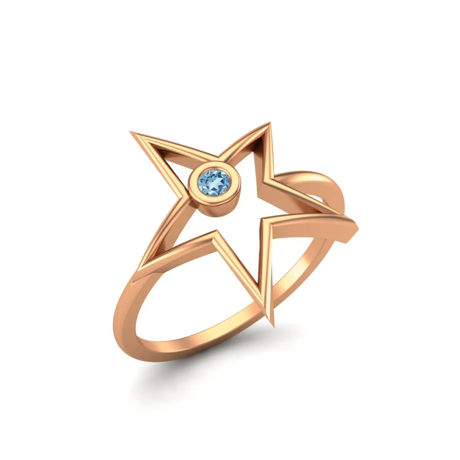 Round Aquamarine Open Star Ring