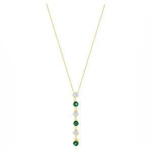 Round CZ and Emerald Bar Necklace