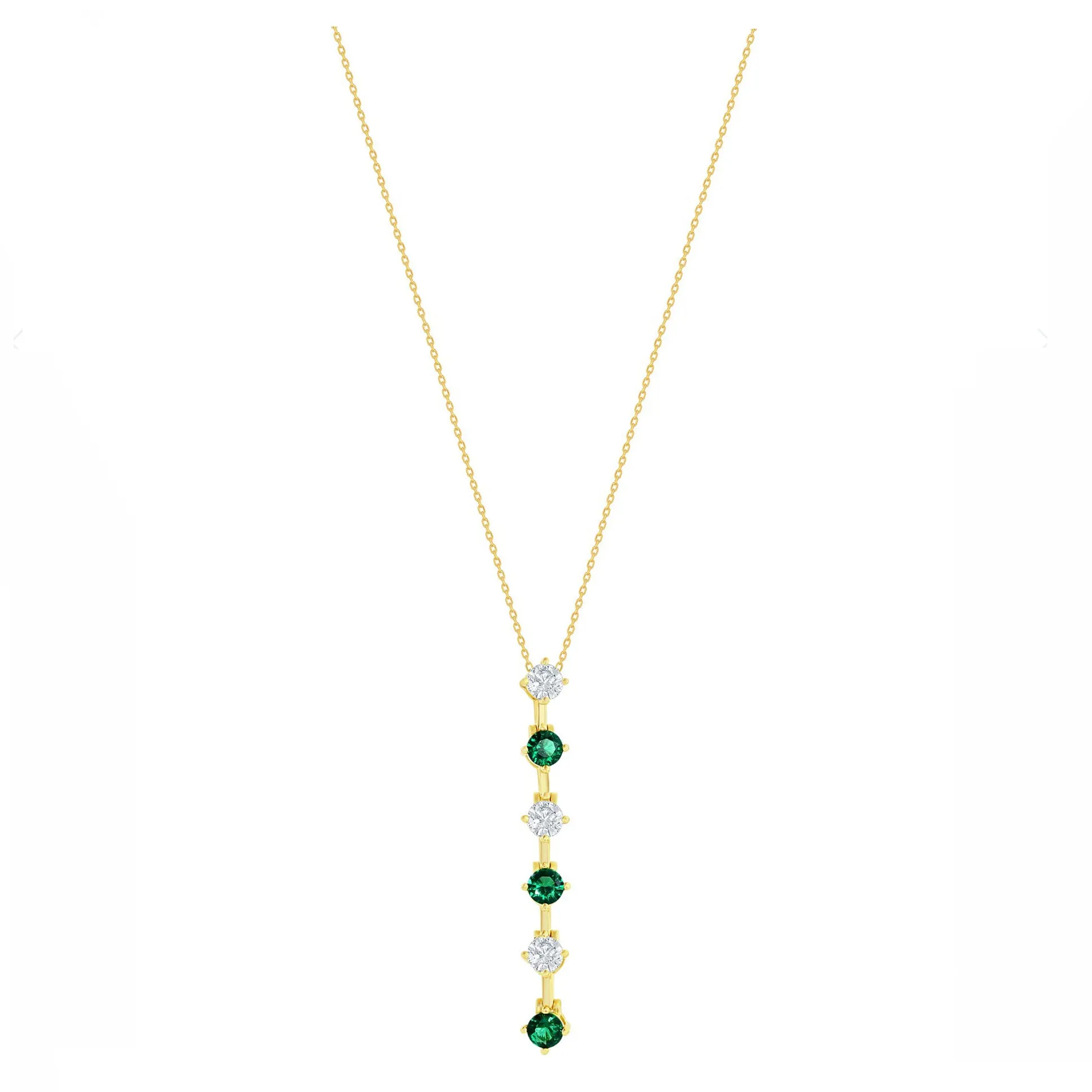 Round CZ and Emerald Bar Necklace