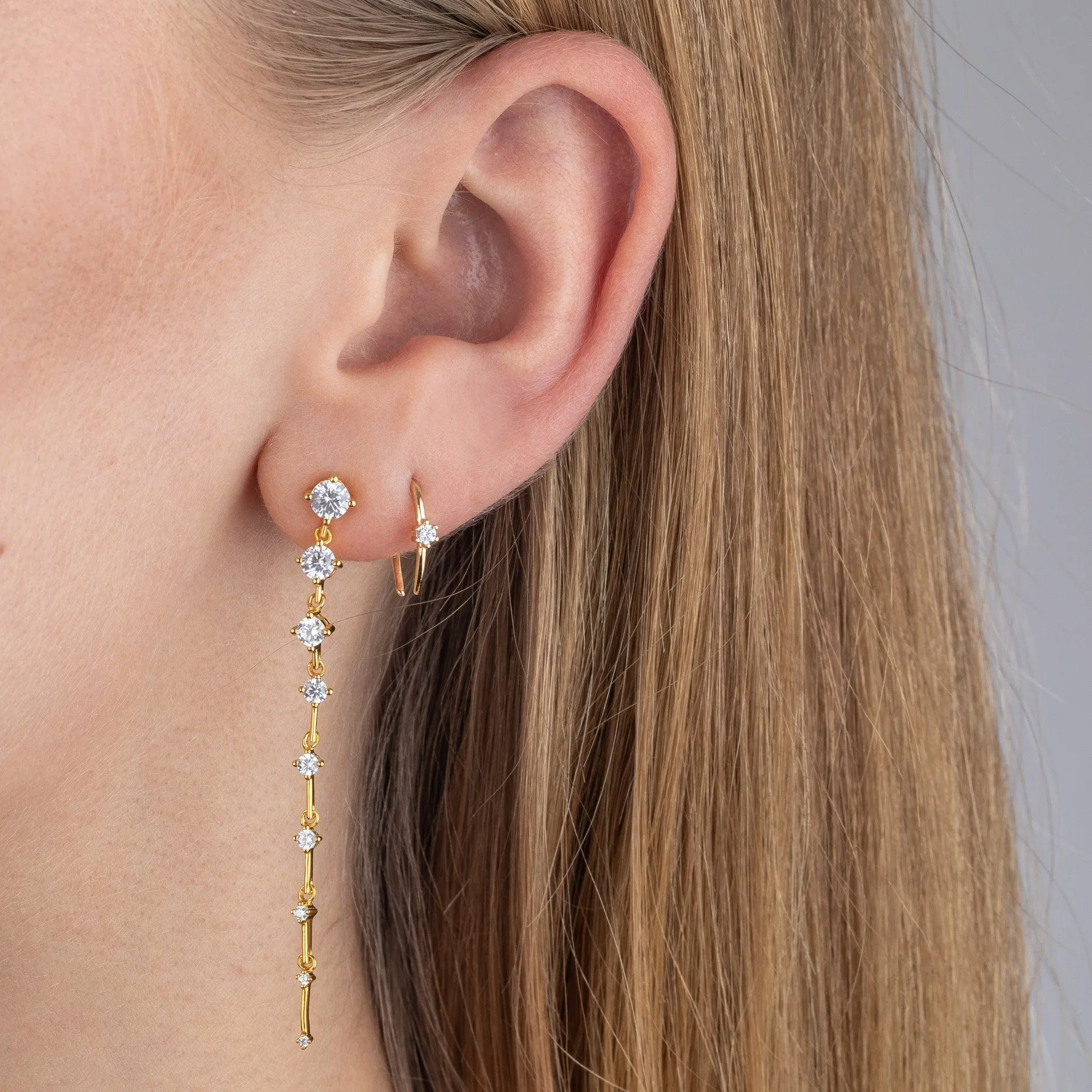 Round CZ Stone Ear Threader Earring