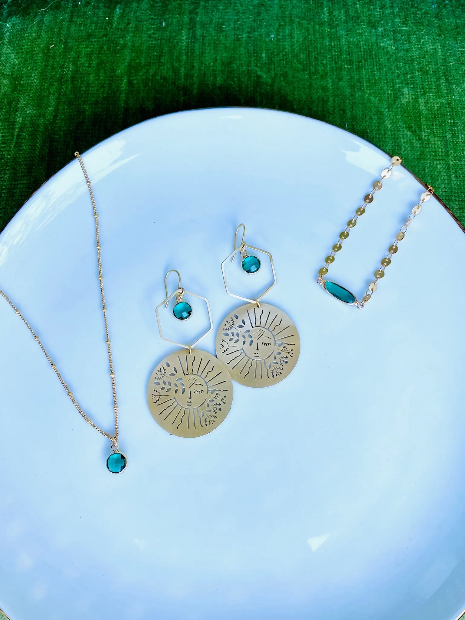 Round Faceted Sea Green Glass Pendant