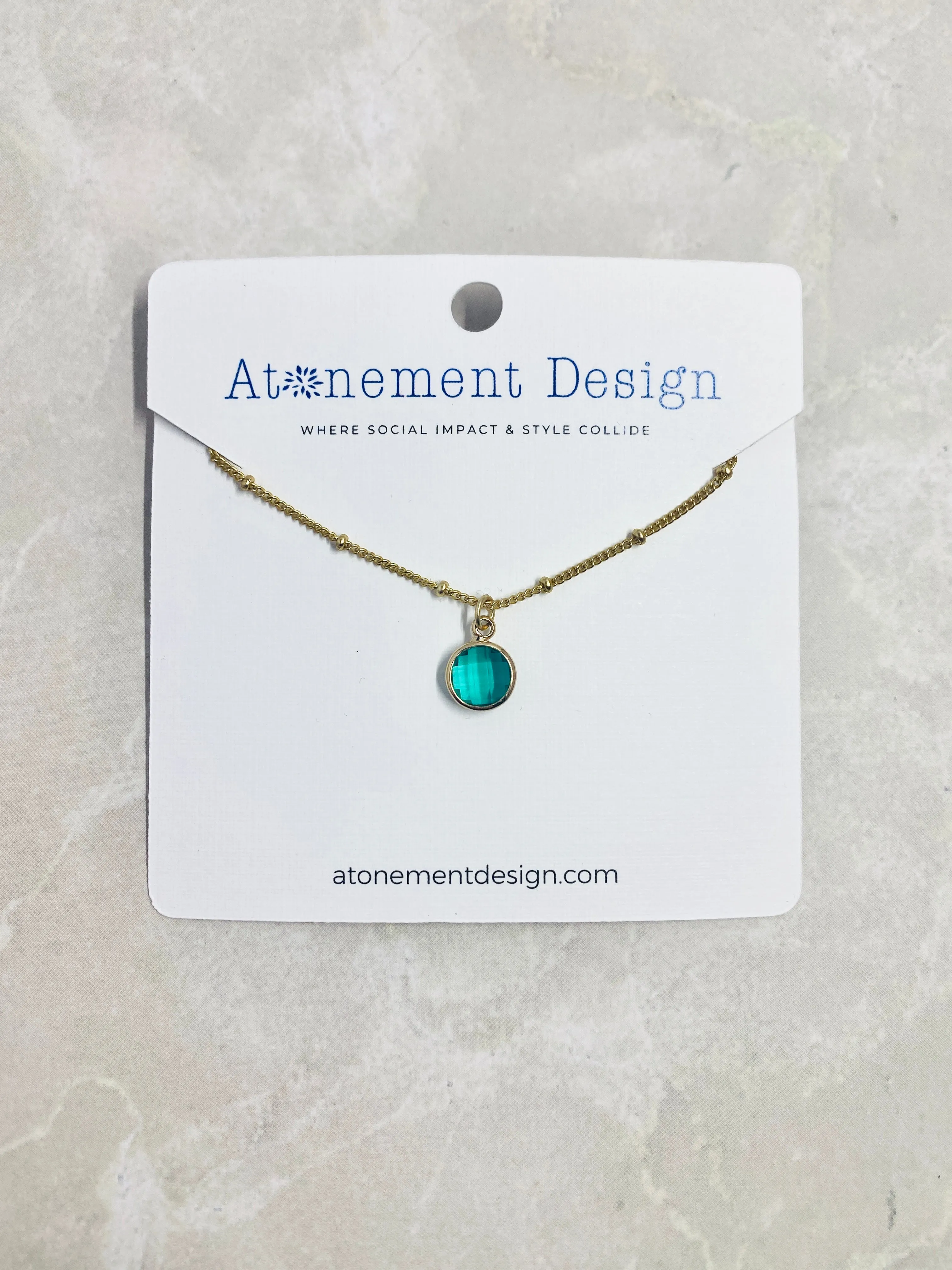Round Faceted Sea Green Glass Pendant