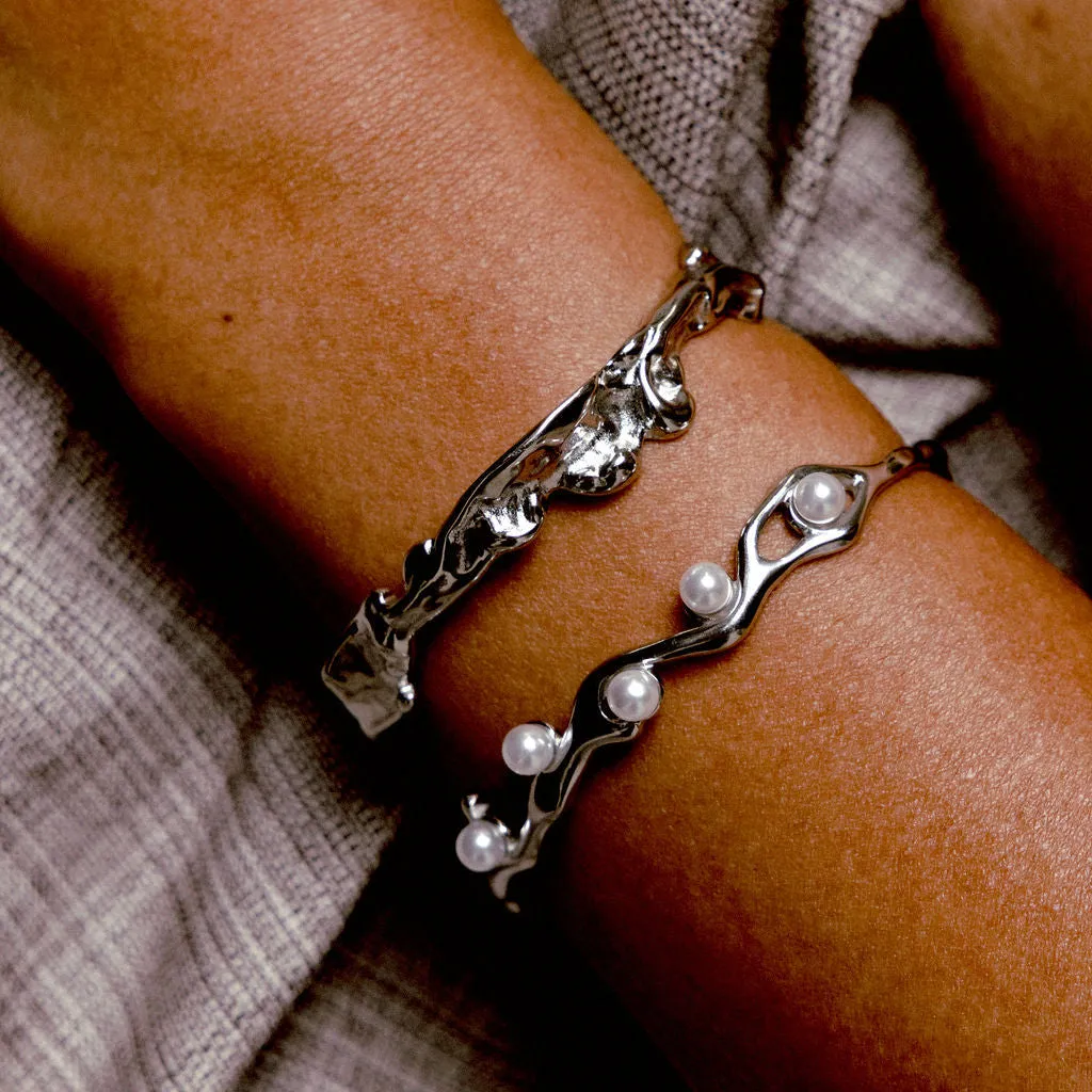 Rugged Pearl Stainless Steel Cuff Bracelet